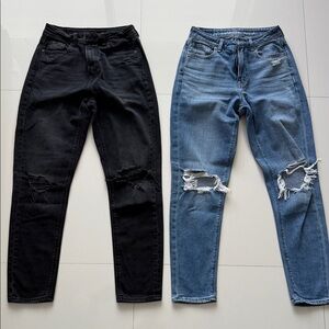 American Eagle Outfitters Black and Blue Distressed Jeans